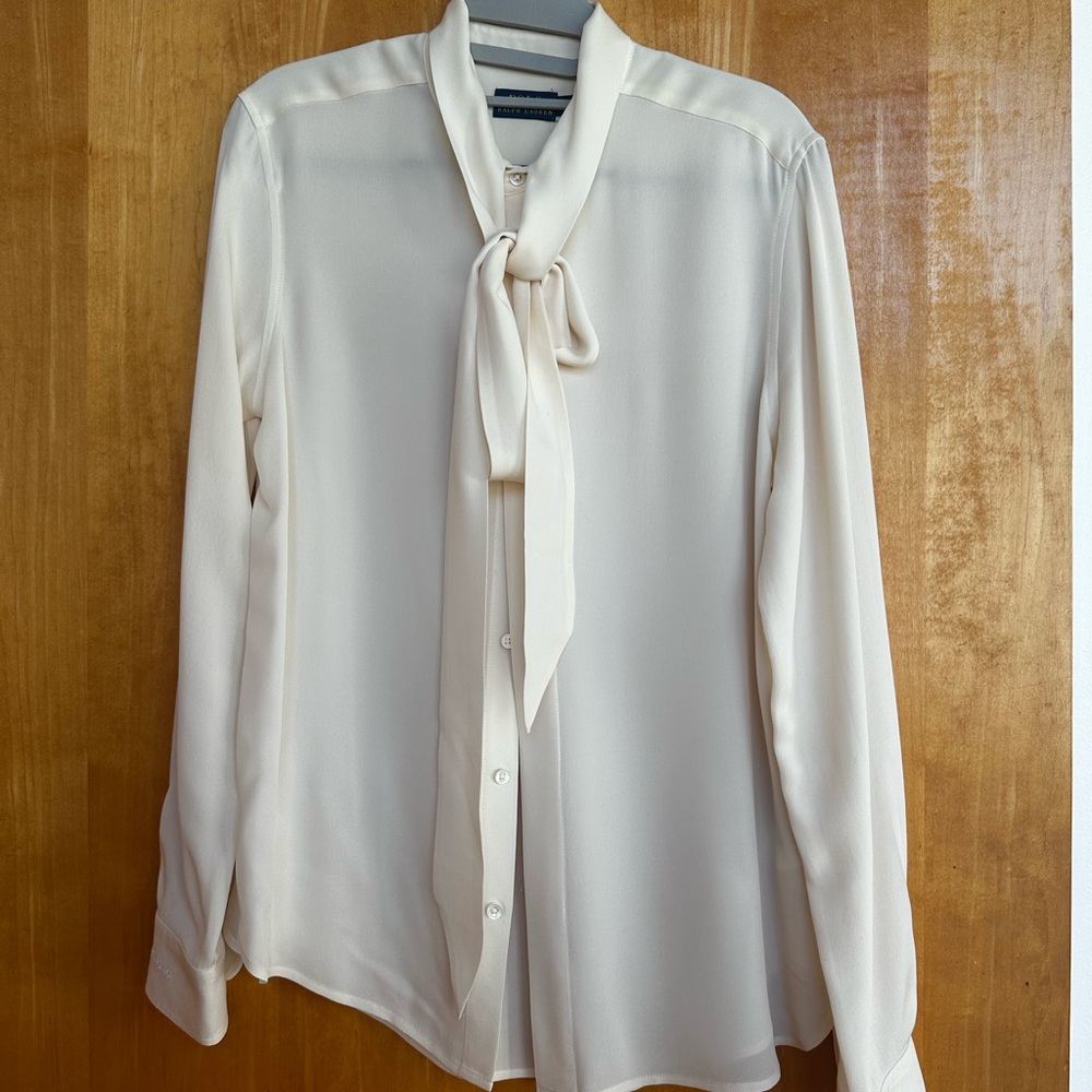 Ralph Lauren Cream Buttoned Tie Front Blouse size 6